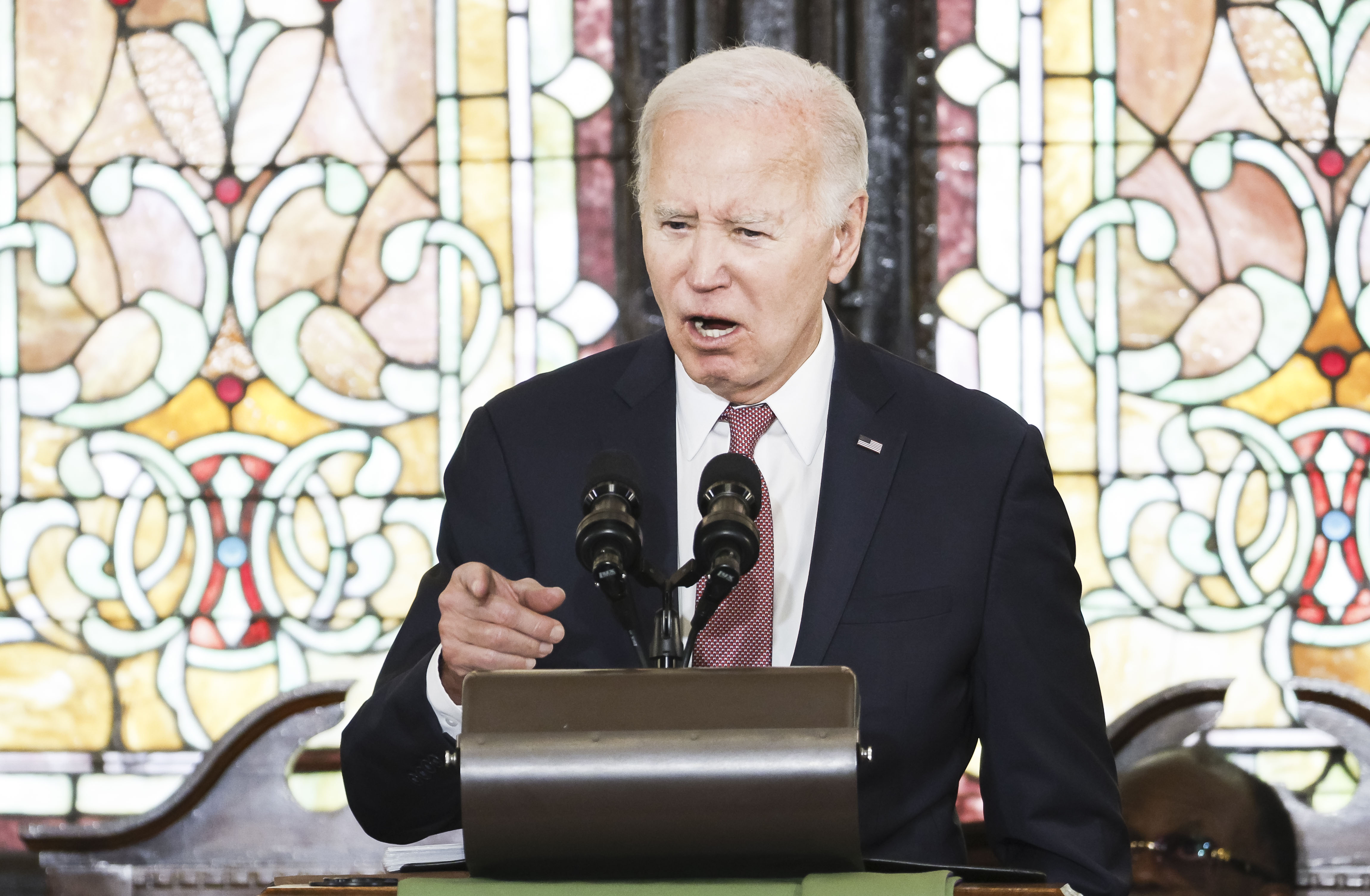 Charleston (United States), 08/01/2024.- US President Joe Biden speaks during a campaign event at Mother Emanuel AME Church in Charleston, South Carolina, USA, 08 January 2024. The church was the site of the 2015 deadly mass shooting in which nine black church members were killed by a white gunman. EFE/EPA/ERIK S. LESSER