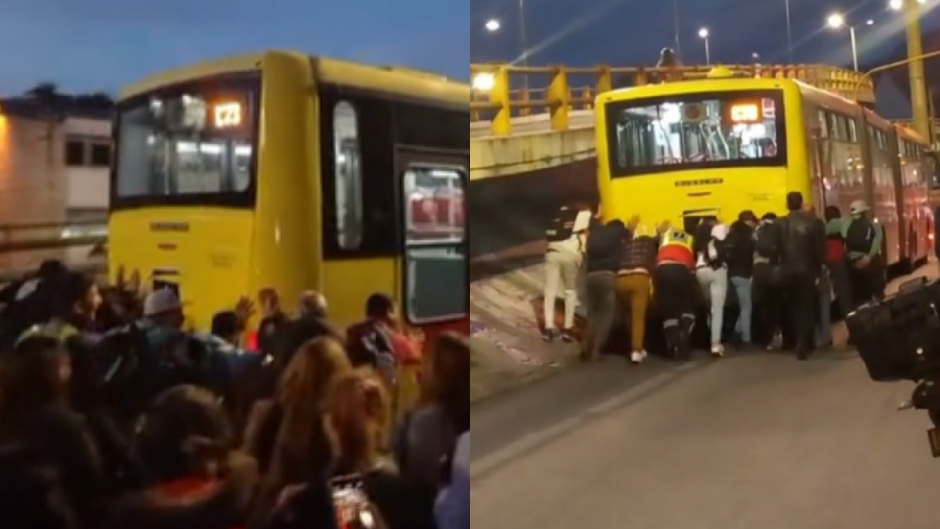 En video: un Transmilenio se varó y pasajeros se bajaron a empujar en plena vía