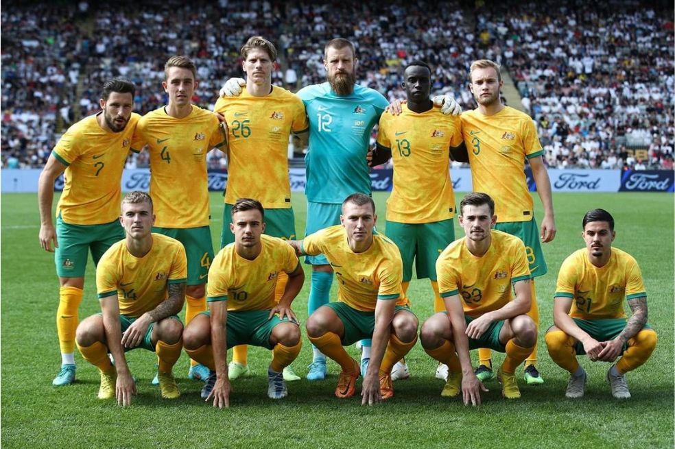 La selección de Australia en la previa de un amistoso contra Nueva Zelanda.