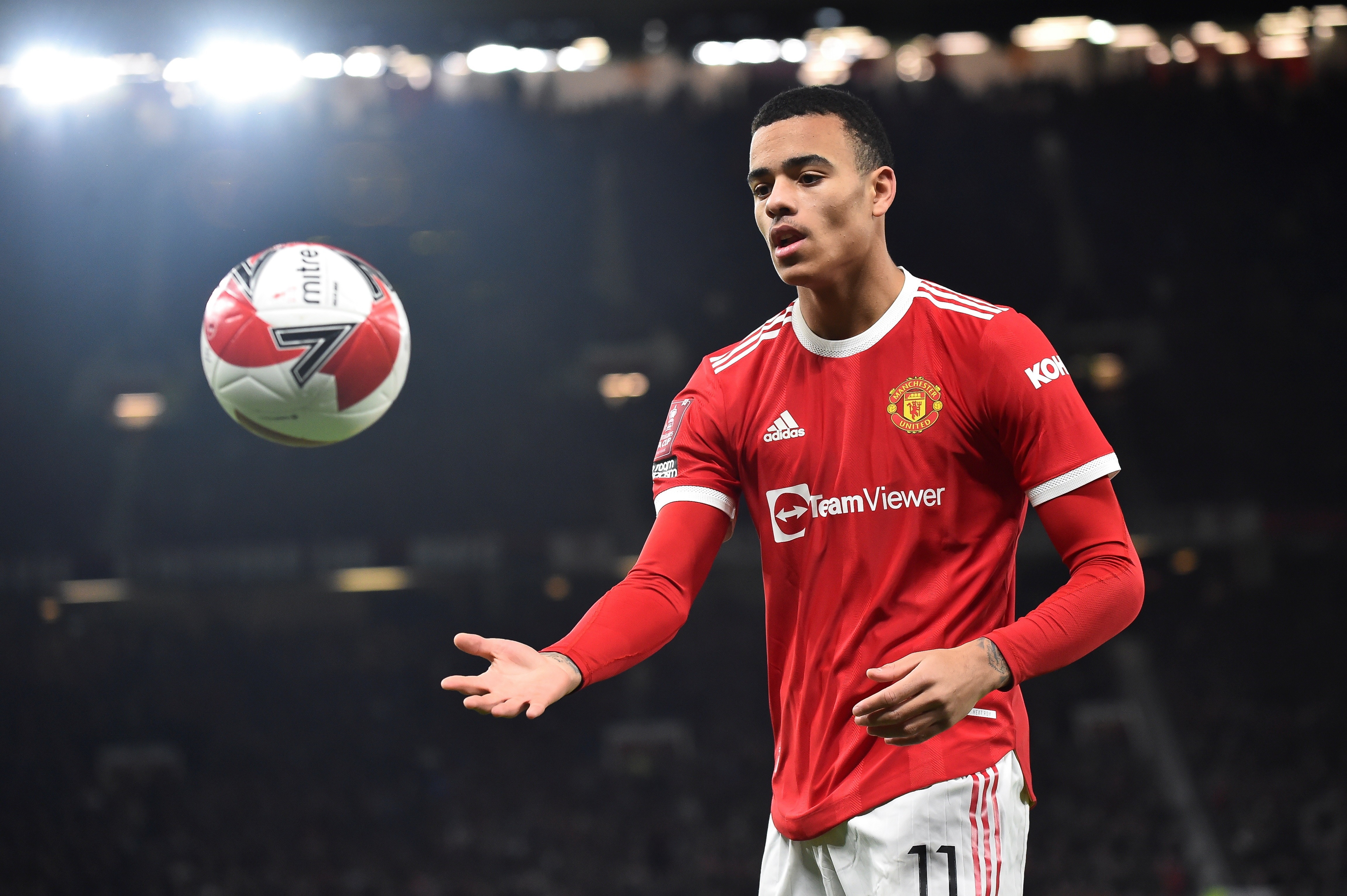 Manchester (United Kingdom), 10/01/2022.- (FILE) - Manchester United's Mason Greenwood reacts during the English FA Cup third round soccer match between Manchester United and Aston Villa in Manchester, Britain, 10 January 2022 (reissued 30 January 2022). English Premier League club Manchester United on 30 January 2022 released a statement saying Greenwood "will not return to training or play matches until further notice" amid accussations that the player had physically assaulted his ex-girlfriend. (Reino Unido) EFE/EPA/Peter Powell EDITORIAL USE ONLY. No use with unauthorized audio, video, data, fixture lists, club/league logos or 'live' services. Online in-match use limited to 120 images, no video emulation. No use in betting, games or single club/league/player publications