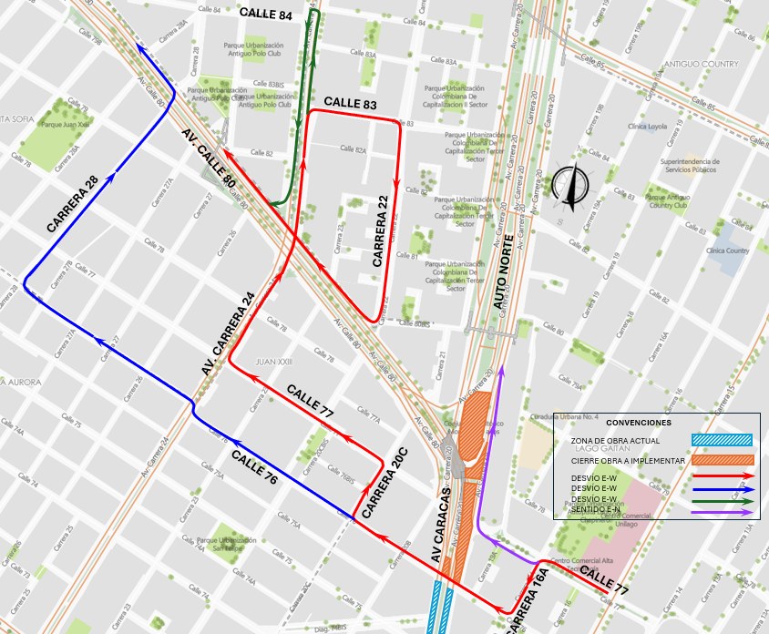 Cierre en la av. Caracas entre calles 76 y 80 por obras del Metro de Bogotá.