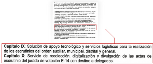 Estas son algunas de las especificaciones del contrato con la empresa que tiene el contrato vigente.