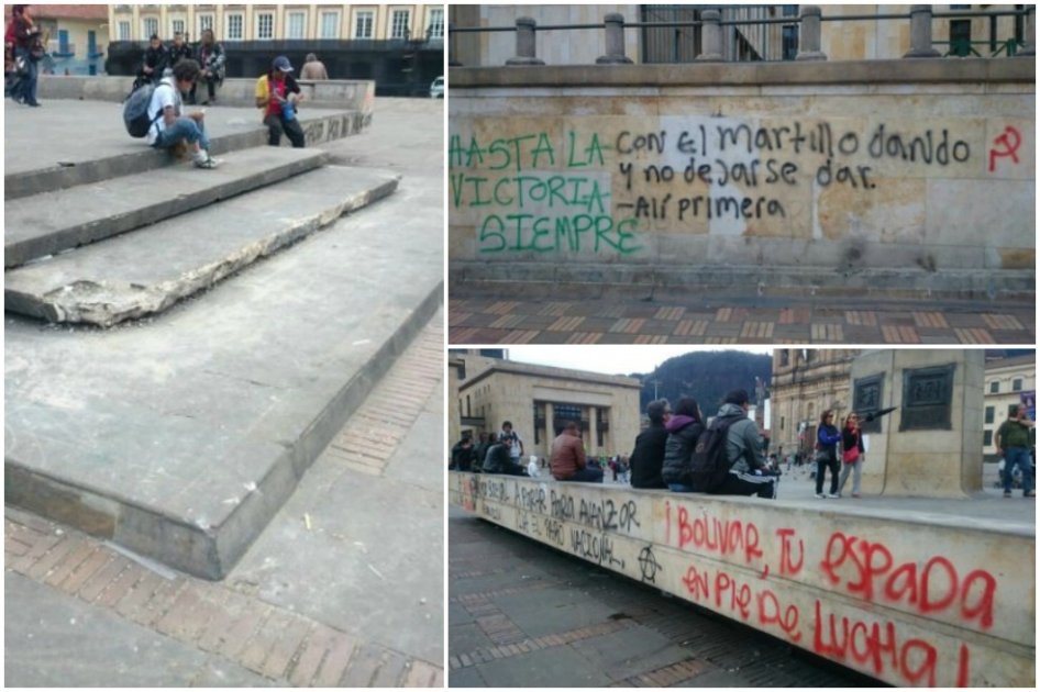 Así quedó la Plaza de Bolívar luego de las marchas del Día del Trabajo.