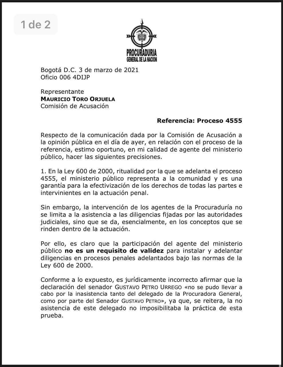 Respuesta de la Procuraduría