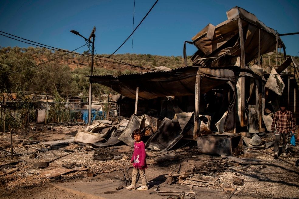 Un gran incendio destruye el campamento de refugiados de Moria en Grecia