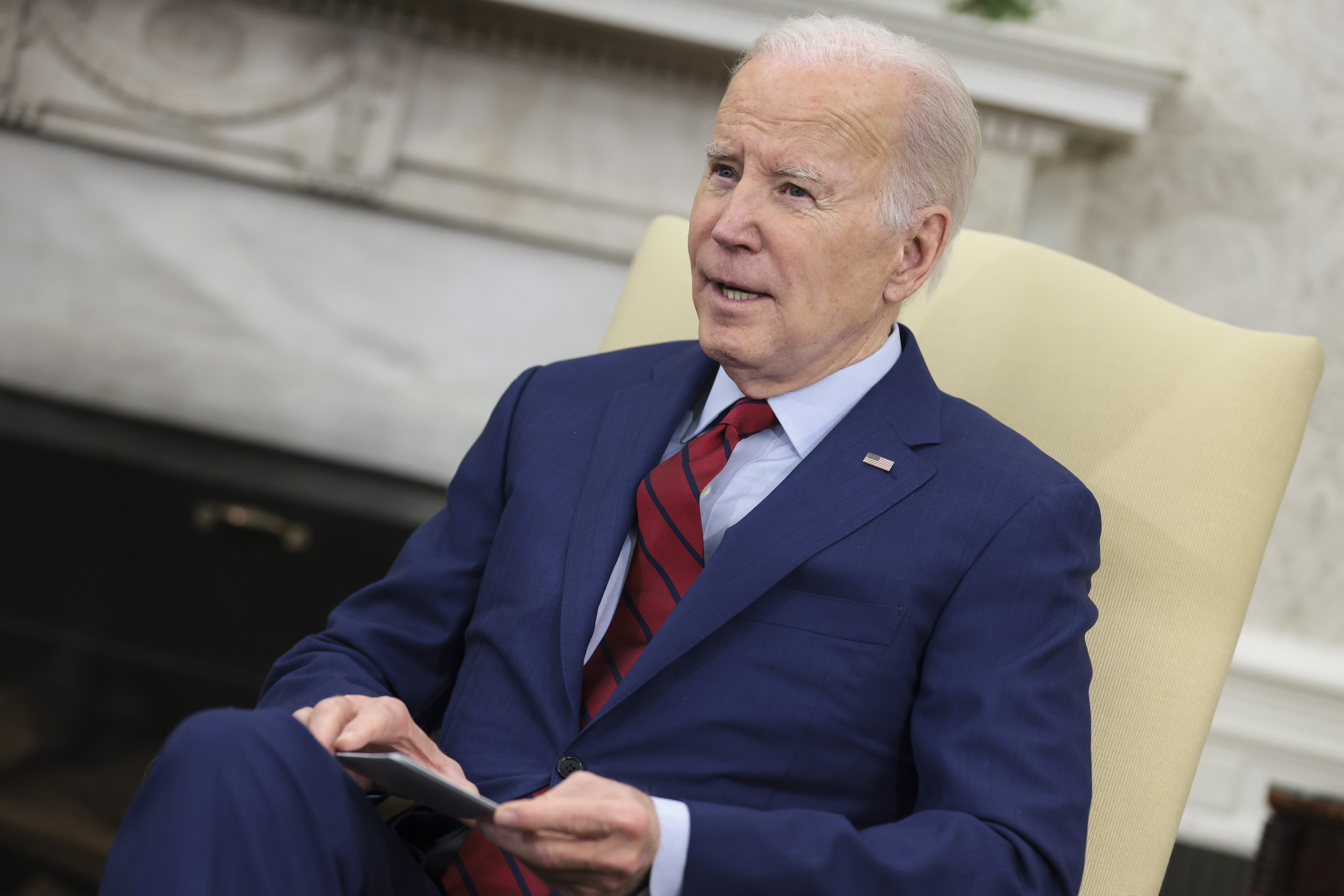 Washington (United States), 03/03/2023.- US President Joe Biden speaks during a bilateral meeting with German Chancellor Olaf Scholz, in the Oval Office of the White House in Washington, DC., USA, 03 March 2023. (Alemania, Estados Unidos) EFE/EPA/Oliver Contreras / POOL