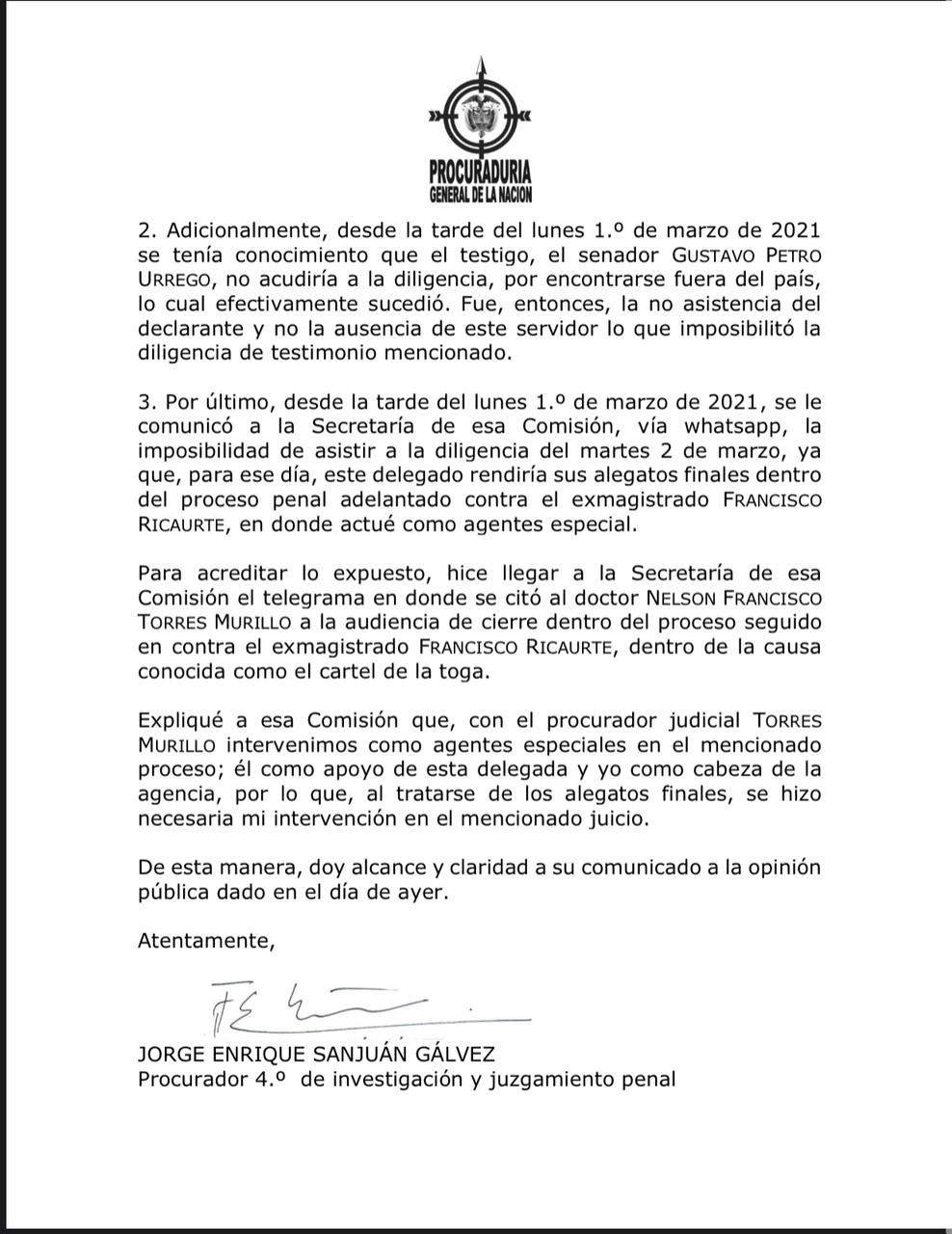 Respuesta de la Procuraduría
