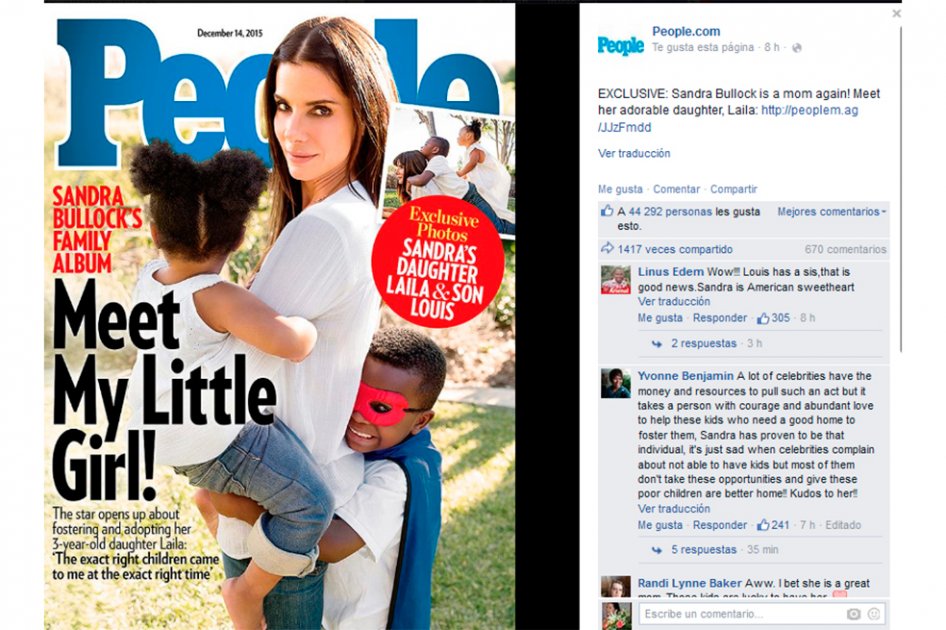 Sandra Bullock adopta a una niña llamada Laila