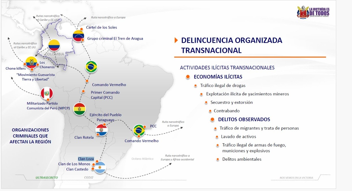 Este es uno de los mapas del informe de inteligencia de las Fuerzas Militares conocido por este diario.
