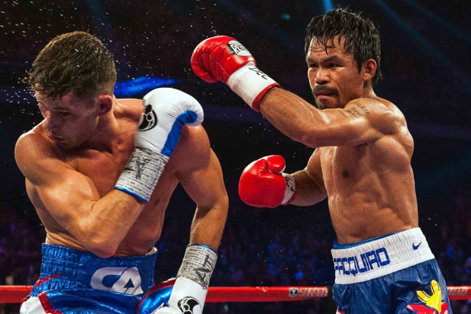 Manny durante la pelea contra Chris Algieri. Foto: AFP