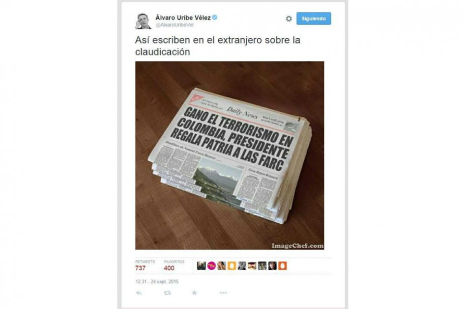 Álvaro Uribe volvió a caer en redes sociales con imagen falsa sobre acuerdos de paz
