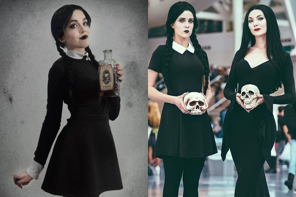 Esta es una gran idea, disfraz de Merlina o la Familia Addams si buscas un disfraz en grupo.