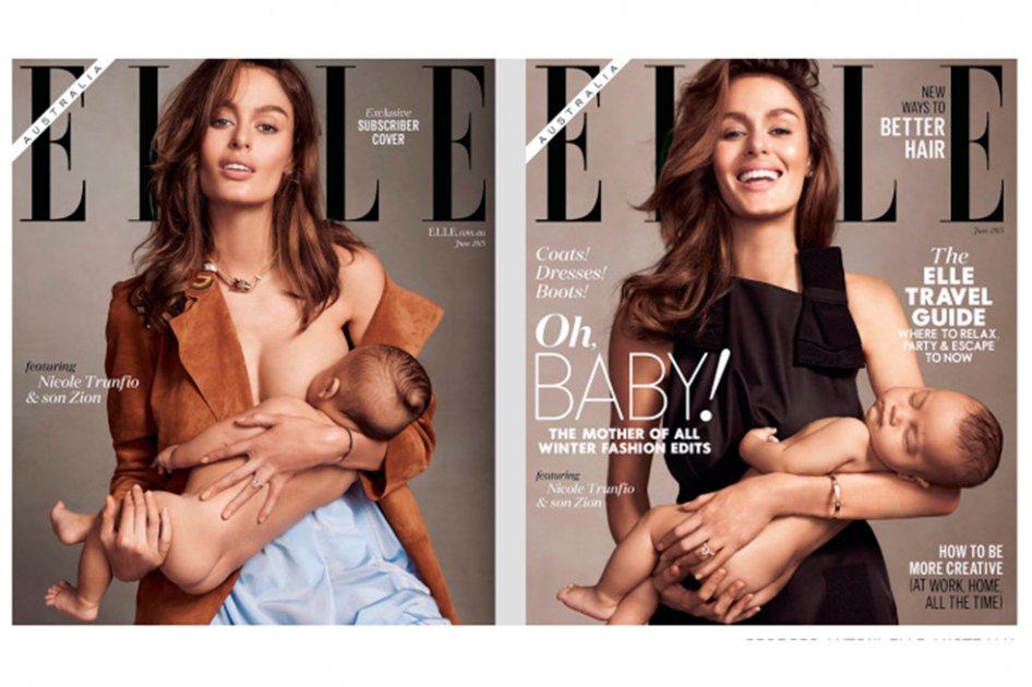 Modelo amamanta a su bebé en portada de Elle