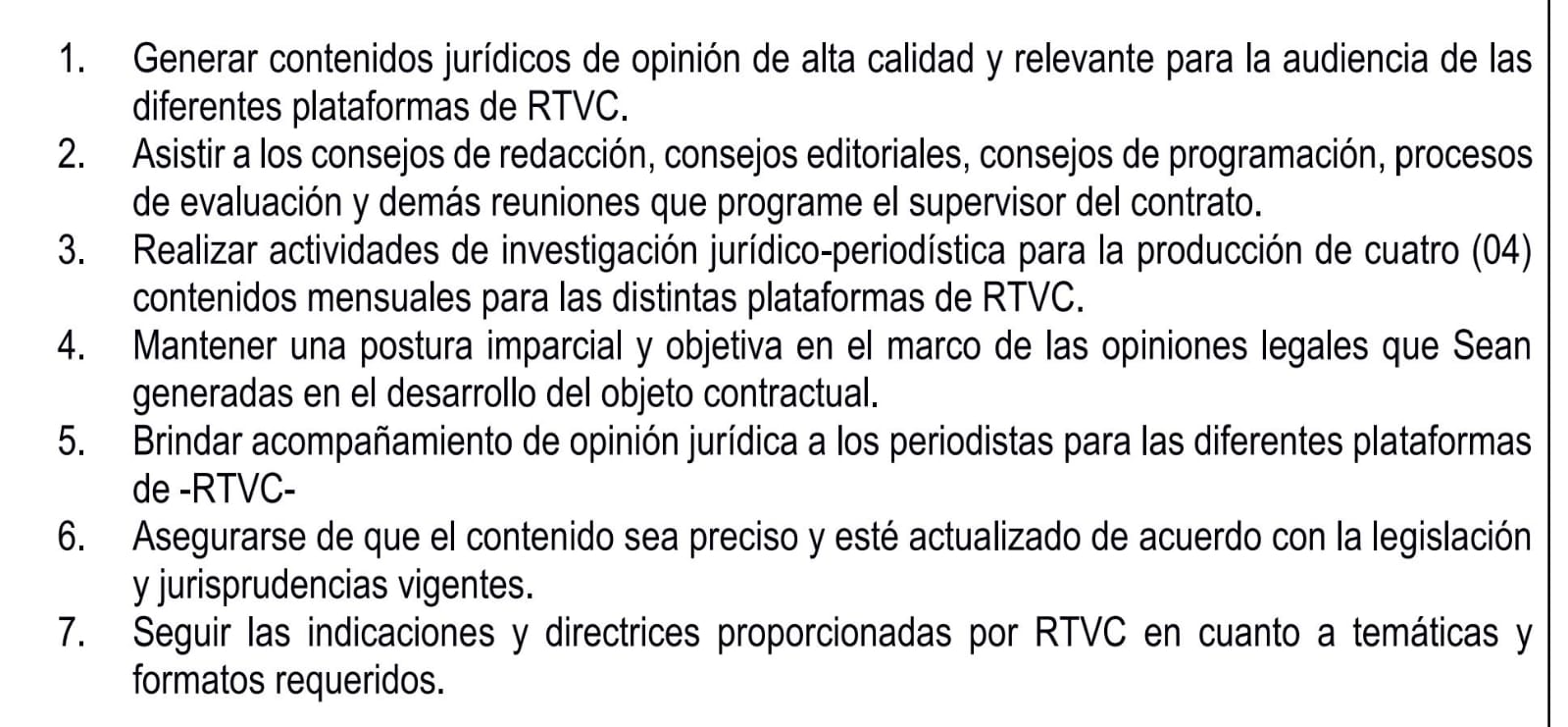 Son siete puntos los estipula el contrato que firmó el abogado Walter Rodríguez con RTVC.