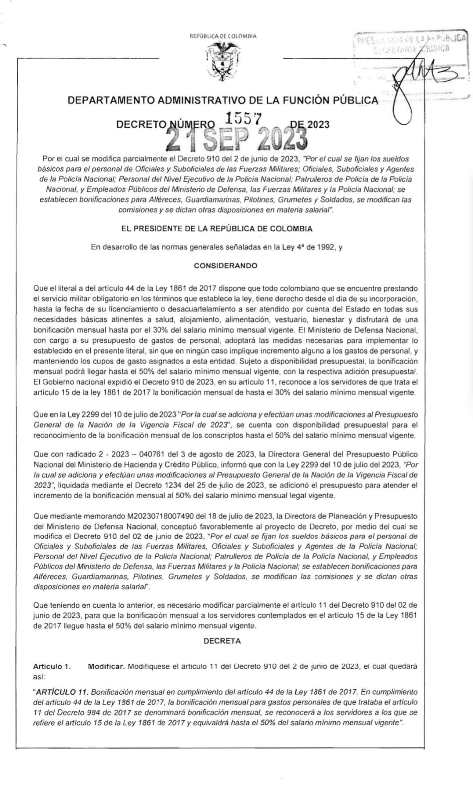 Decreto 1557 del 21 de septiembre de 2023.