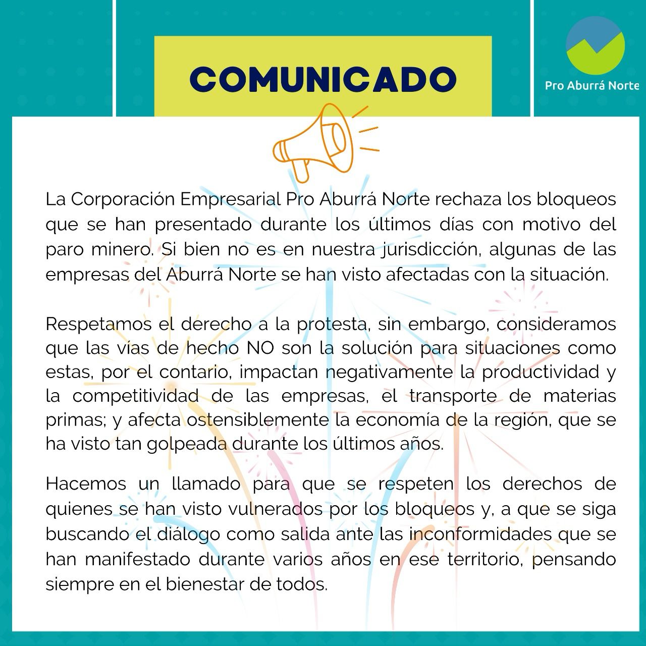 Este fue el comunicado emitido por Pro Aburrá Norte