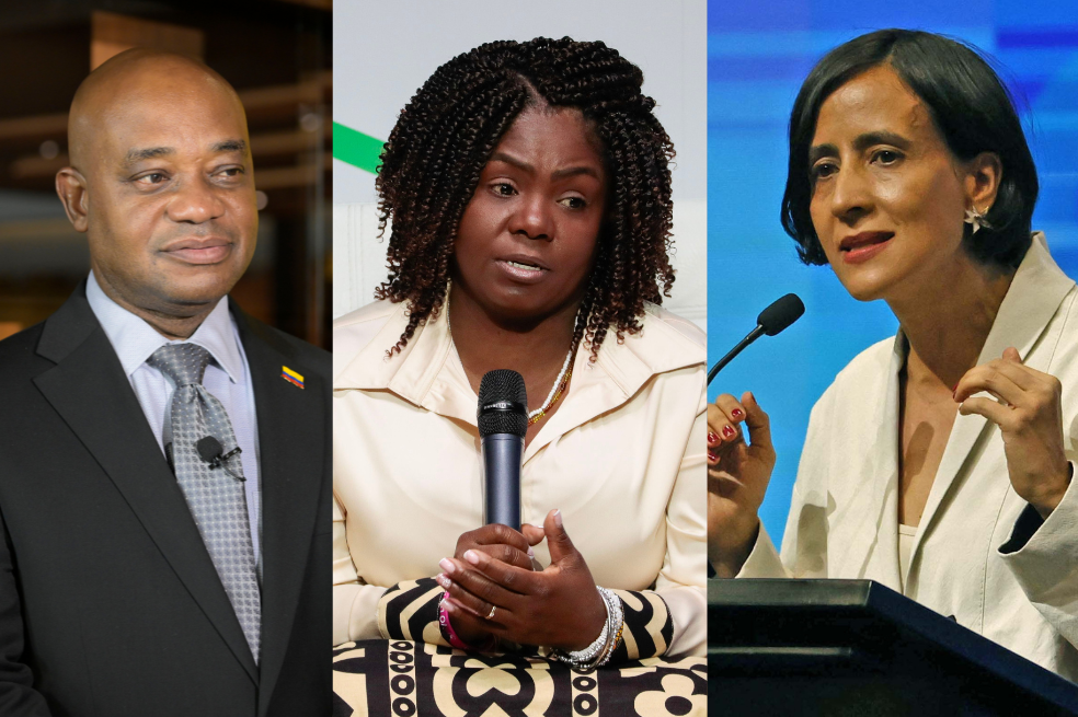 El canciller Luis Gilberto Murillo; la vicepresidenta y ministra de Igualdad, Francia Márquez; y la ministra de Ambiente, Susana Muhamad.