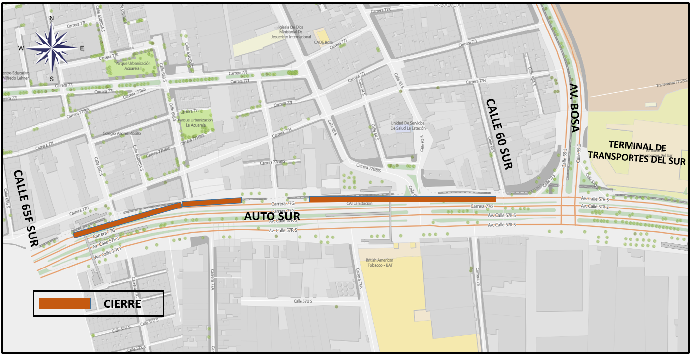 ¡Prográmese! Por un mes habrá cierre en la Autosur entre calles 60 sur y 65 F sur