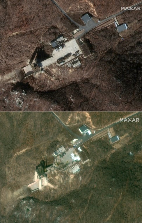 Imagen satelital que compara el estado de la base en diciembre de 208 (arriba) y en marzo de 2019 (abajo). Foto:AFP / SATELLITE IMAGE 2019 DIGITALGLOBE, A MAXAR COMPANY