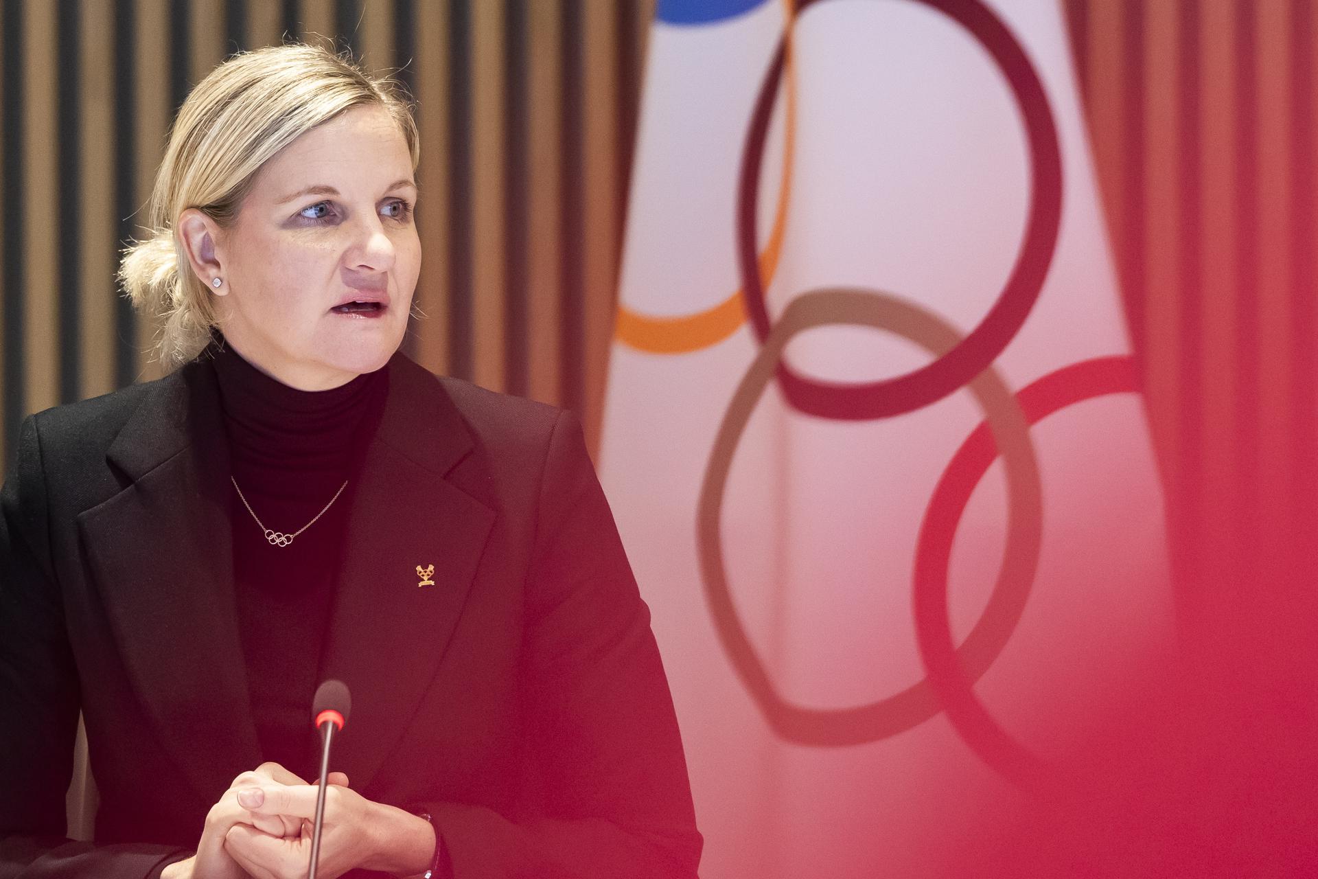 LAUSANNE (Switzerland), 09/12/2025.- International Olympic Committee (IOC) President Kirsty Coventry speaks during the opening of the executive board meeting of the International Olympic Committee (IOC), at the Olympic House, in Lausanne, Switzerland, 09 December 2025. (Suiza) EFE/EPA/CYRIL ZINGARO
