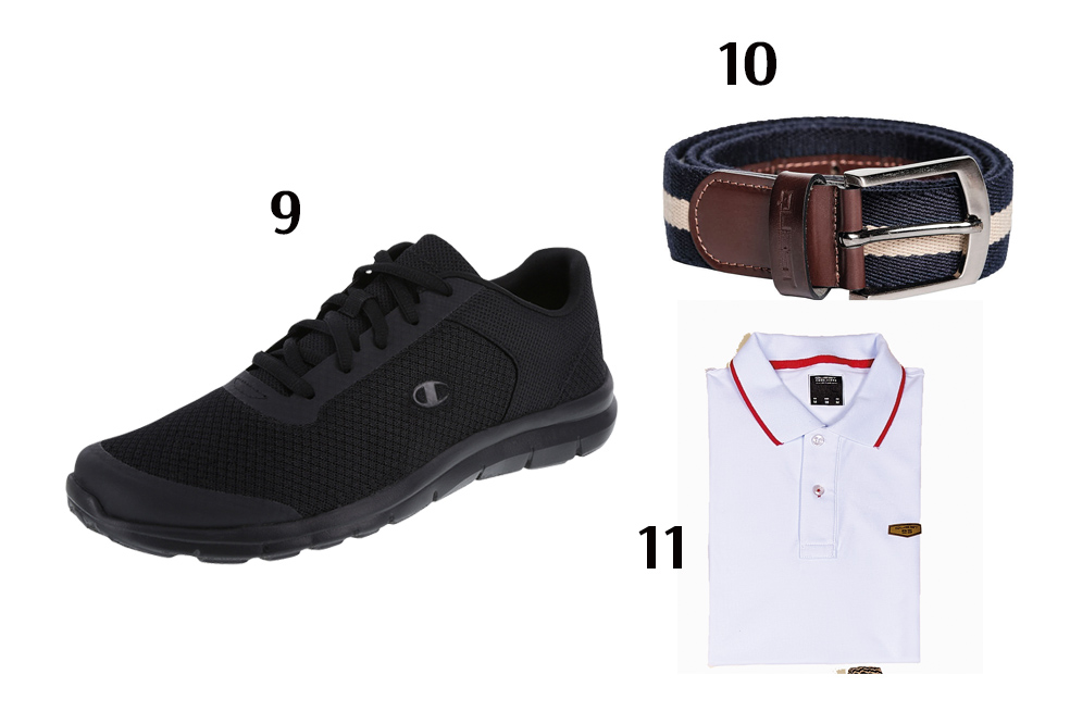 Zapatos, correas y camisa. Nota comercial.
