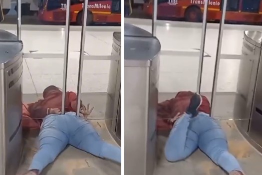 No cupo: mujer intentó pasar por debajo de las puertas ‘anticolados’ y quedó atascada
