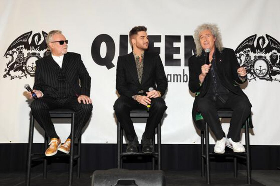 Roger Taylor, Adam Lambert y Brian May anunciando la gira este jueves en Nueva york. Foto tomada de la cuenta de twitter de la banda (@QueenWillRock)