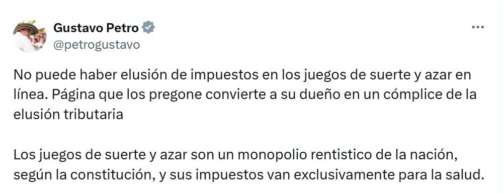 Petro apoyó petición de Coljuegos de bloquear cuentas de influencers y casas de sorteos y apuestas.