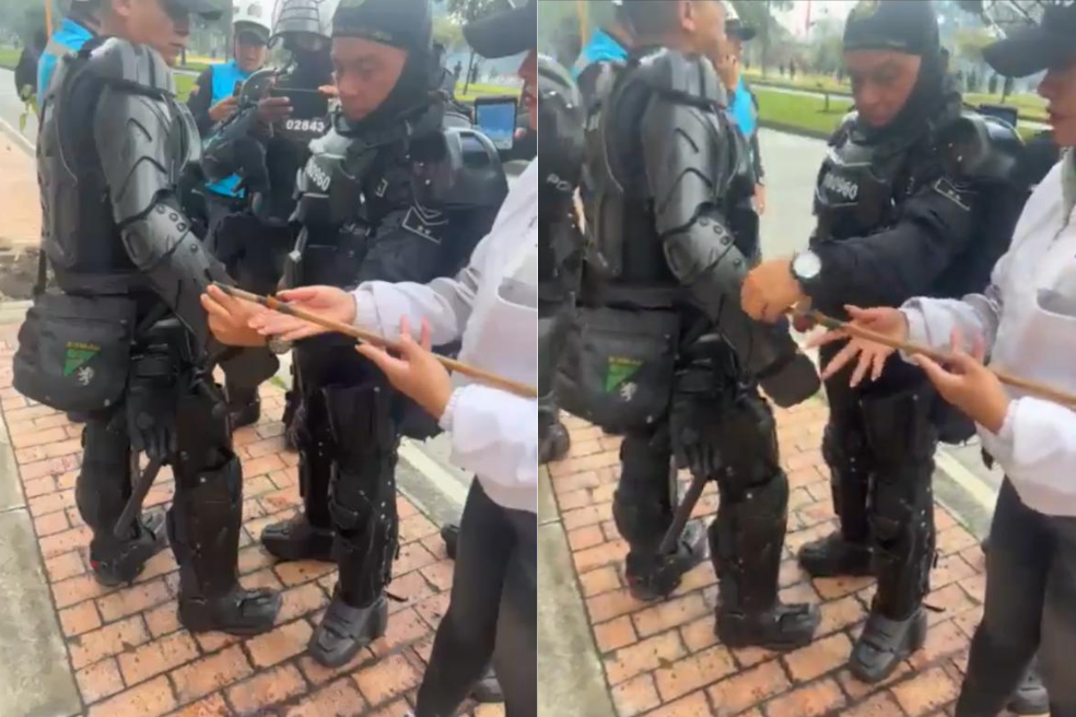Mindefensa rechaza ataques con lanzas y flechas contra policías en marchas en Bogotá