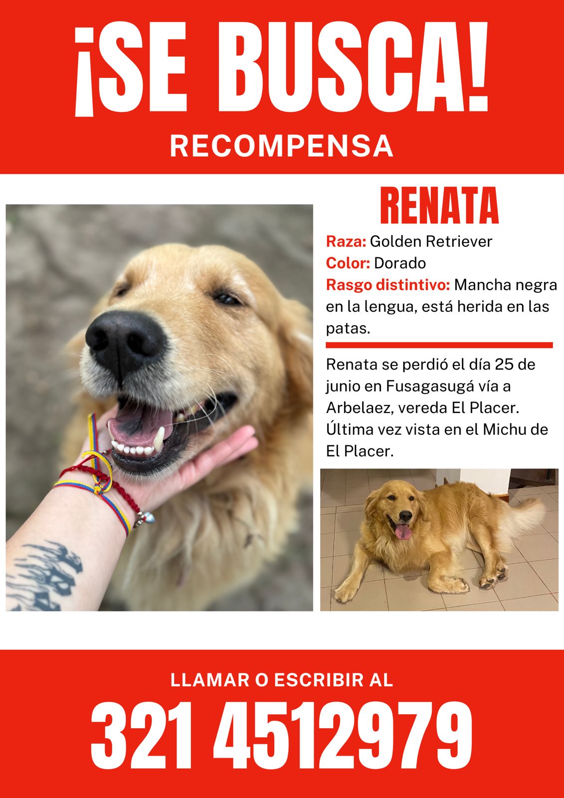 Este el afiche de búsqueda que compartieron los dueños de Renata.