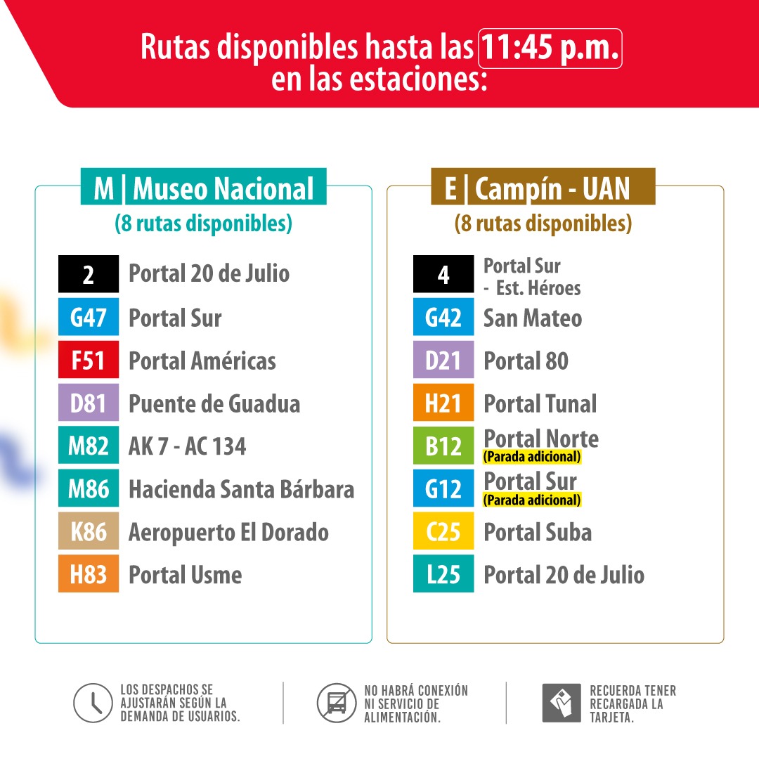 Horarios extendidos de Transmilenio y Sitp.