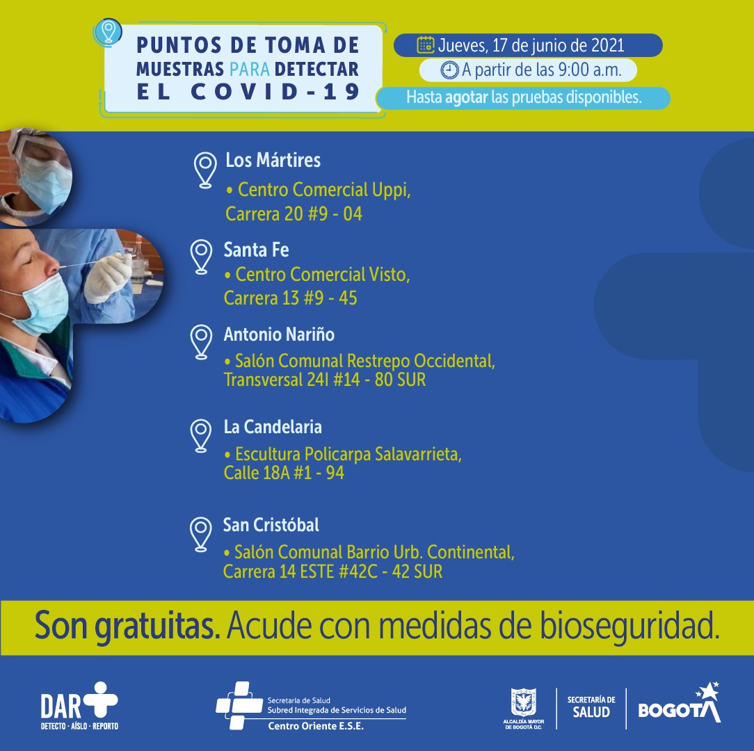 Pruebas COVID-19 en Bogotá: estos son los puntos para este jueves 17 de junio