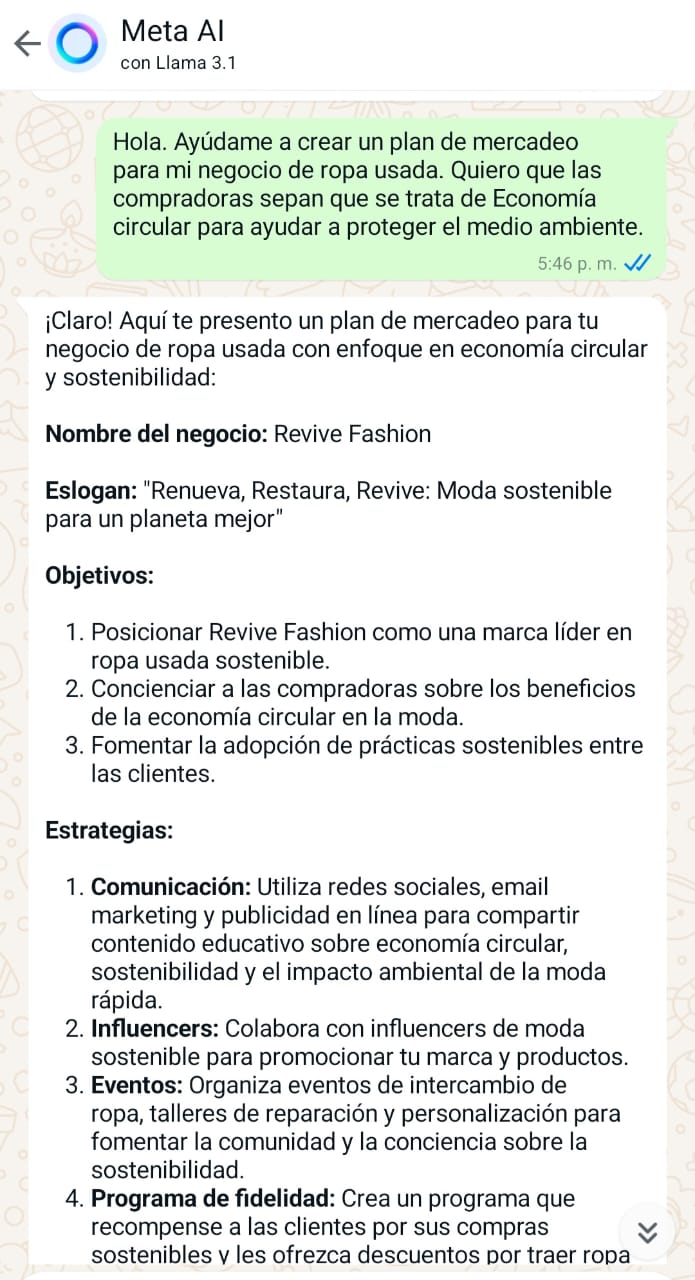 En menos de 10 segundos la IA de Meta por medio de Whatsapp nos entregó esta respuesta. Es decir, fue gratis.