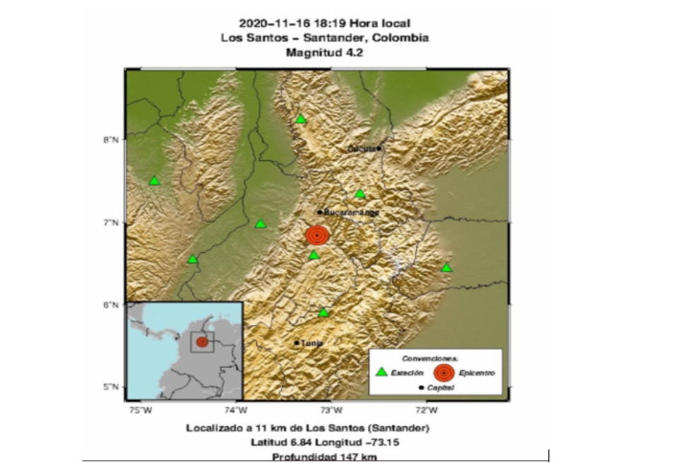 Autoridades reportan temblor de magnitud 4.2 en el departamento de Santander