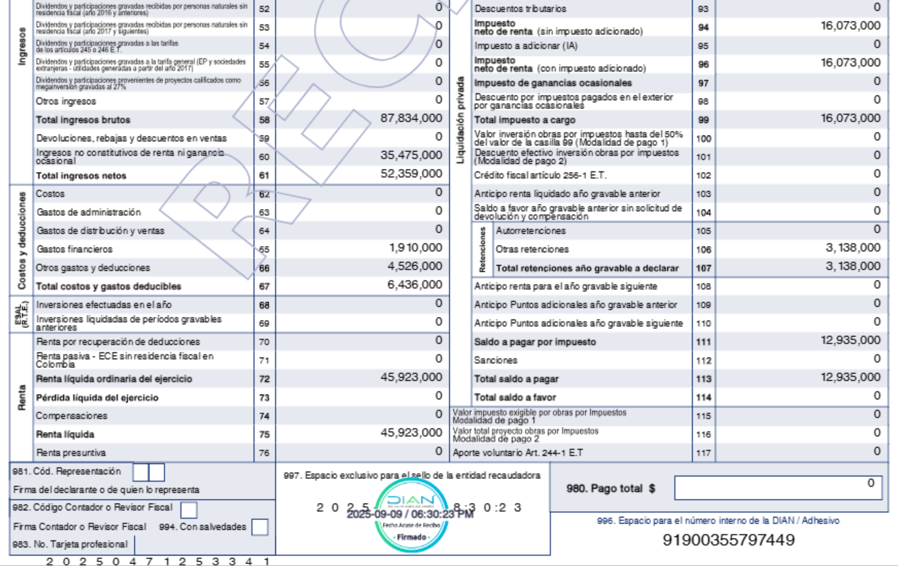 Declaración de renta De la Espriella.