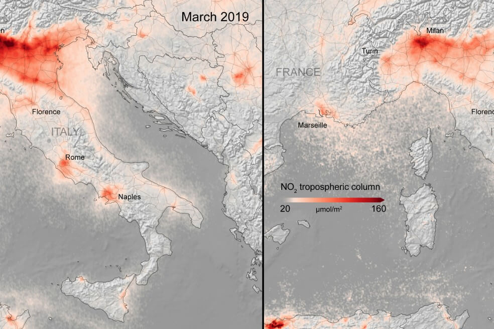 Así se ve desde el espacio la reducción de la contaminación tras la llegada del COVID-19