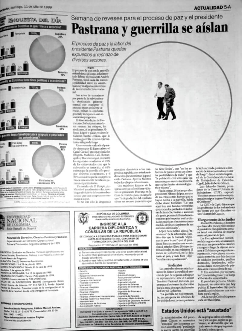 Después de los hechos, diversos sectores salieron a rechazar las posibles negociaciones entre las Farc y el Gobierno de Andrés Pastrana. / Archivo