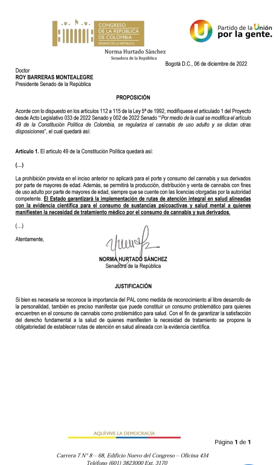 Proposición de la U.