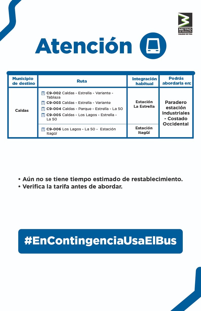 Rutas alternas metro de Medellín