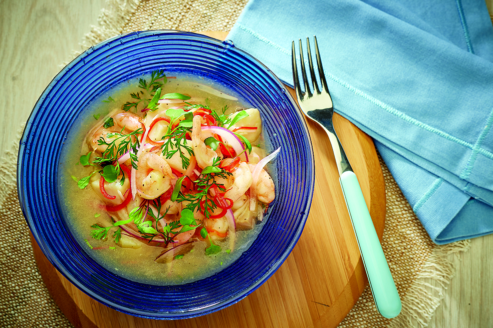 Receta de ceviche de camarón y pescado en salsa de maracuyá y miel