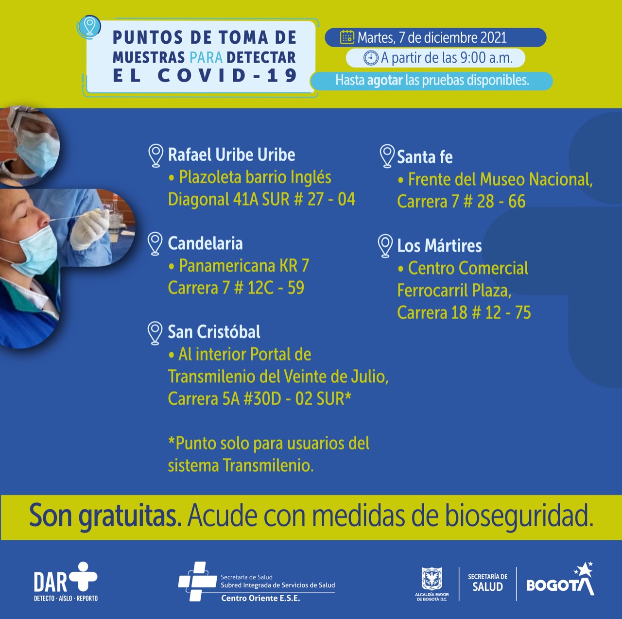 Puntos de atención para realizar la prueba covid-19 gratis.