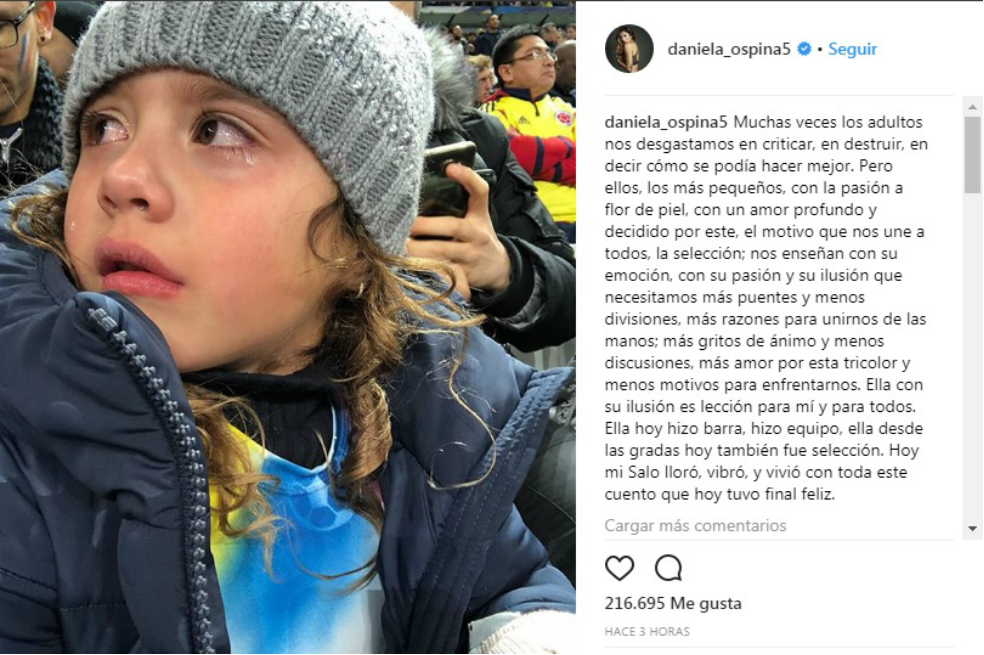 La emotiva reacción de la hija de James tras la victoria de la selección
