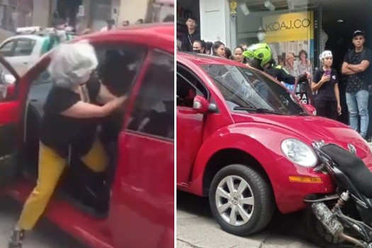 Adulta mayor, en estado de embriaguez, estrelló una moto, dio discurso y huyó