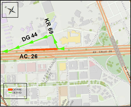 En el caso de los vehículos particulares,que circulan en sentido oriente -occidente, puedentomar la calzada rápida a la altura de la Carrera 69 hasta empalmar nuevamente a la calzada lenta oporla diagonal 44 al occidente por donde se empalman nuevamente a la Calle 26. También puedentomar la AvenidaCarrera 50 al sur y La Esperanza al occidente.