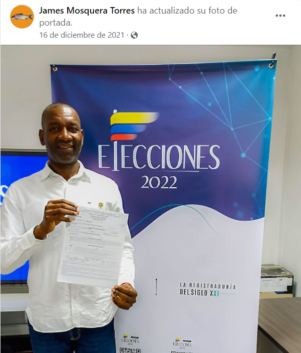 James Mosquera tras inscribir su candidatura a la curul de paz.