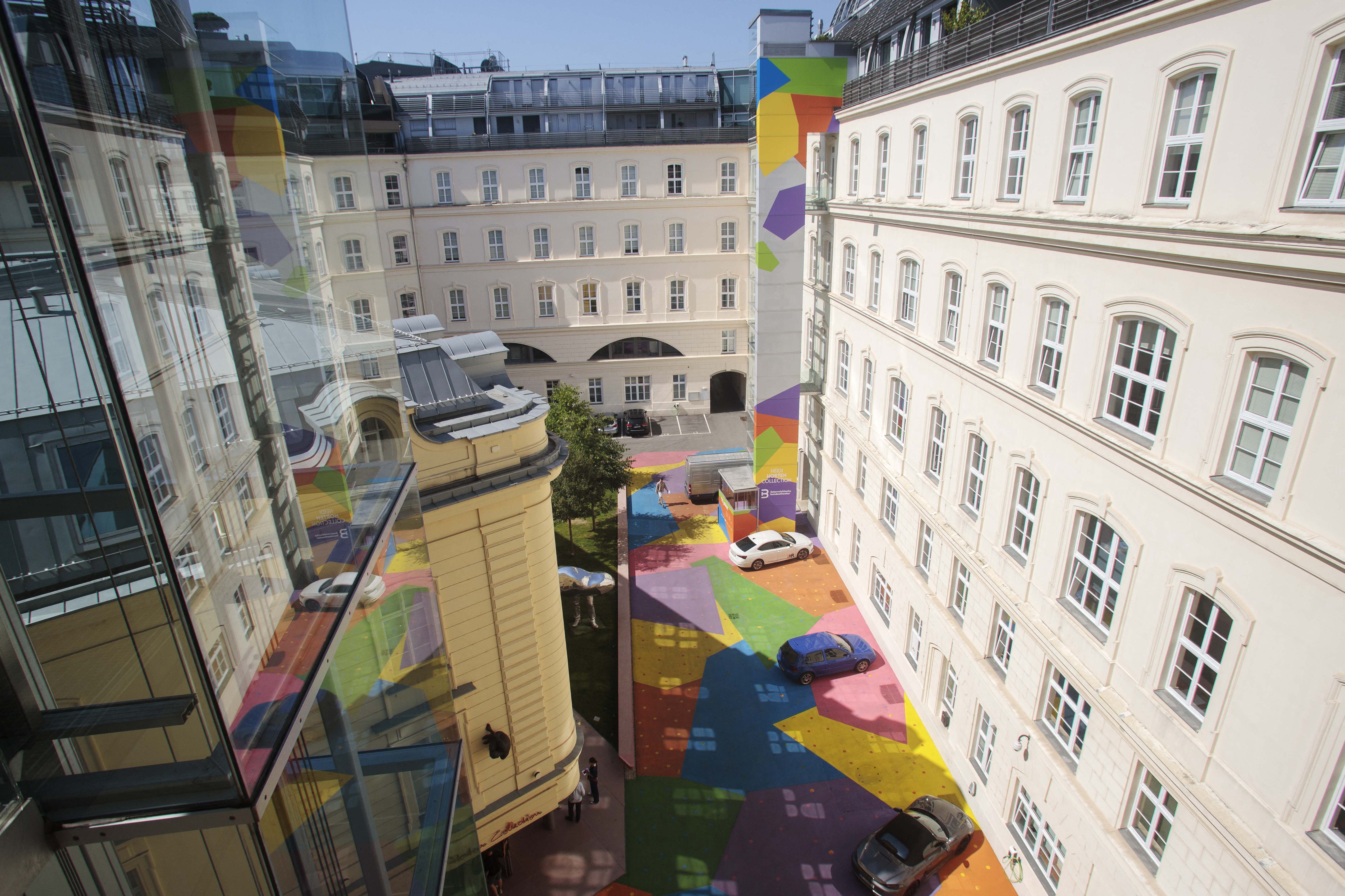 A bird-eye view shows the painted ground of the colourfully painted courtyard of the 'Heidi Horten museum'  is pictured in Vienna, Austria, on August 13, 2025.