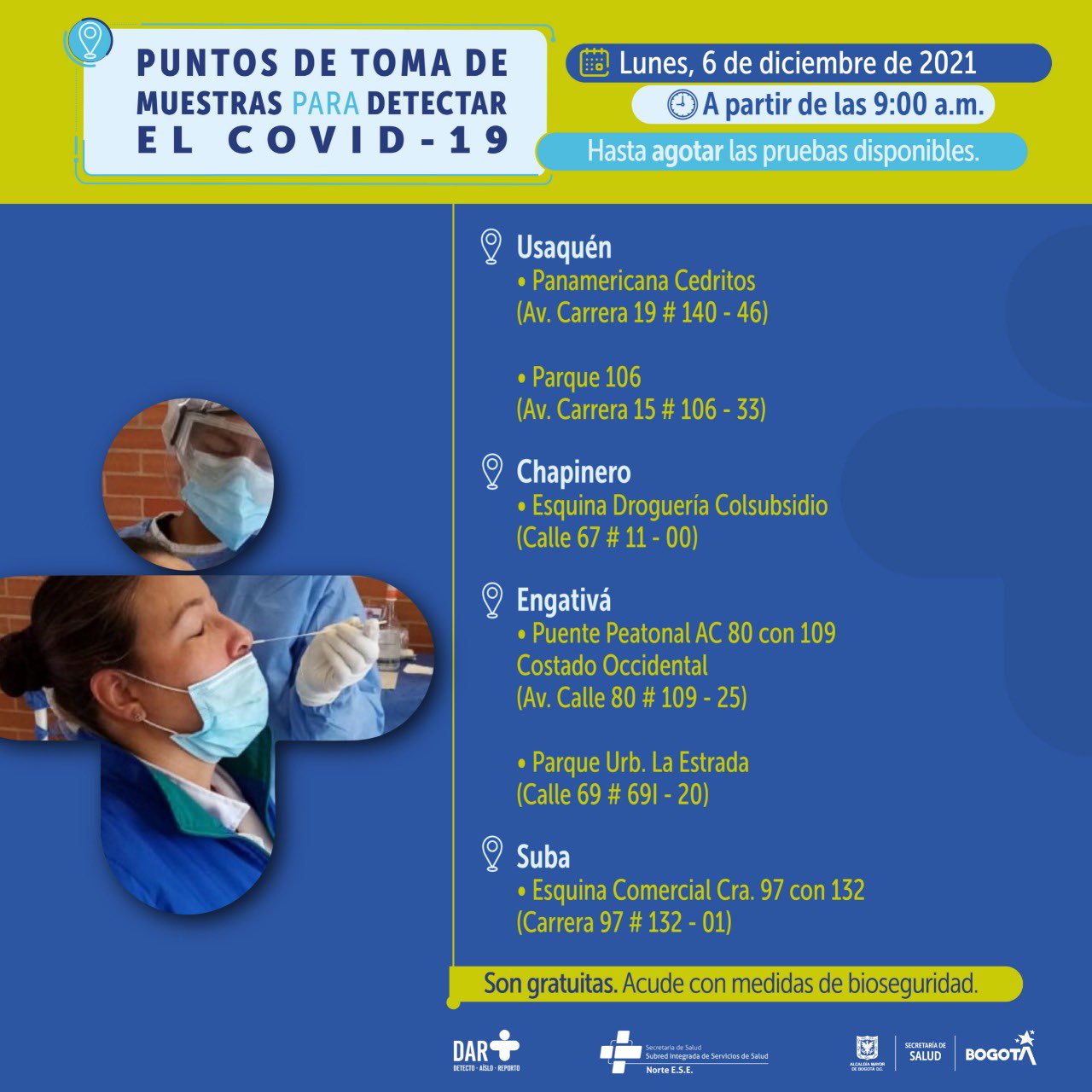 Puntos de atención para realizar la prueba covid-19 gratis.