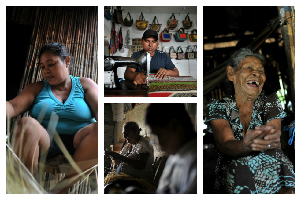 Imágenes de los indígenas y campesinos que trenzan el sombrero vueltiao por una miseria