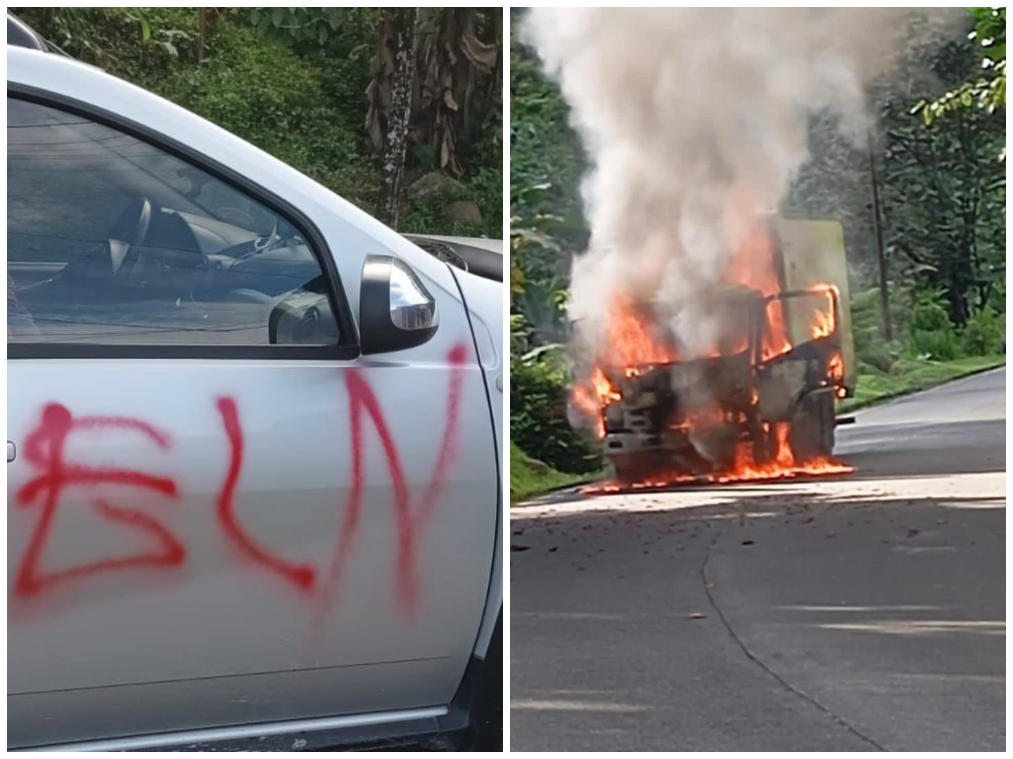 ELN prendió fuego a camioneta que transportaba alimentos en vía Pereira – Quibdó