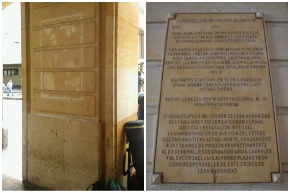 Retiran placa que responsabilizaba a Plazas Vega por hechos del Palacio de Justicia